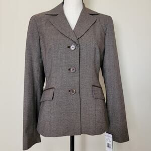 NWT Jones NY 6 Career Blazer Jacket Notched Collar Lined Brown Plaid